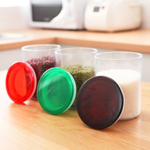 Transparent Cylindrical Airtight <b>Jar</b> With Plastic Lid <b>For</b> <b>Kitchen</b> Grain <b>Storage</b> 500Ml Set - Product Image 4
