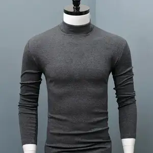 colarinho interno Suppliers-Camisa masculina corte slim em cor lisa, meia camisa casual de gola alta com manga comprida, roupa interior de 2021