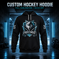 Sweat-shirt à capuche de hockey personnalisé sublimé, séchage rapide, respirant, noir, avec logo et numéro pour hommes et femmes