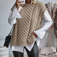 Maßgefertigte Damen-Zopfmuster-Strickweste Locker Geschnittener Rundhals-Pullover Ärmellos Vintage Lässiges Tanktop Fabrikfertigung