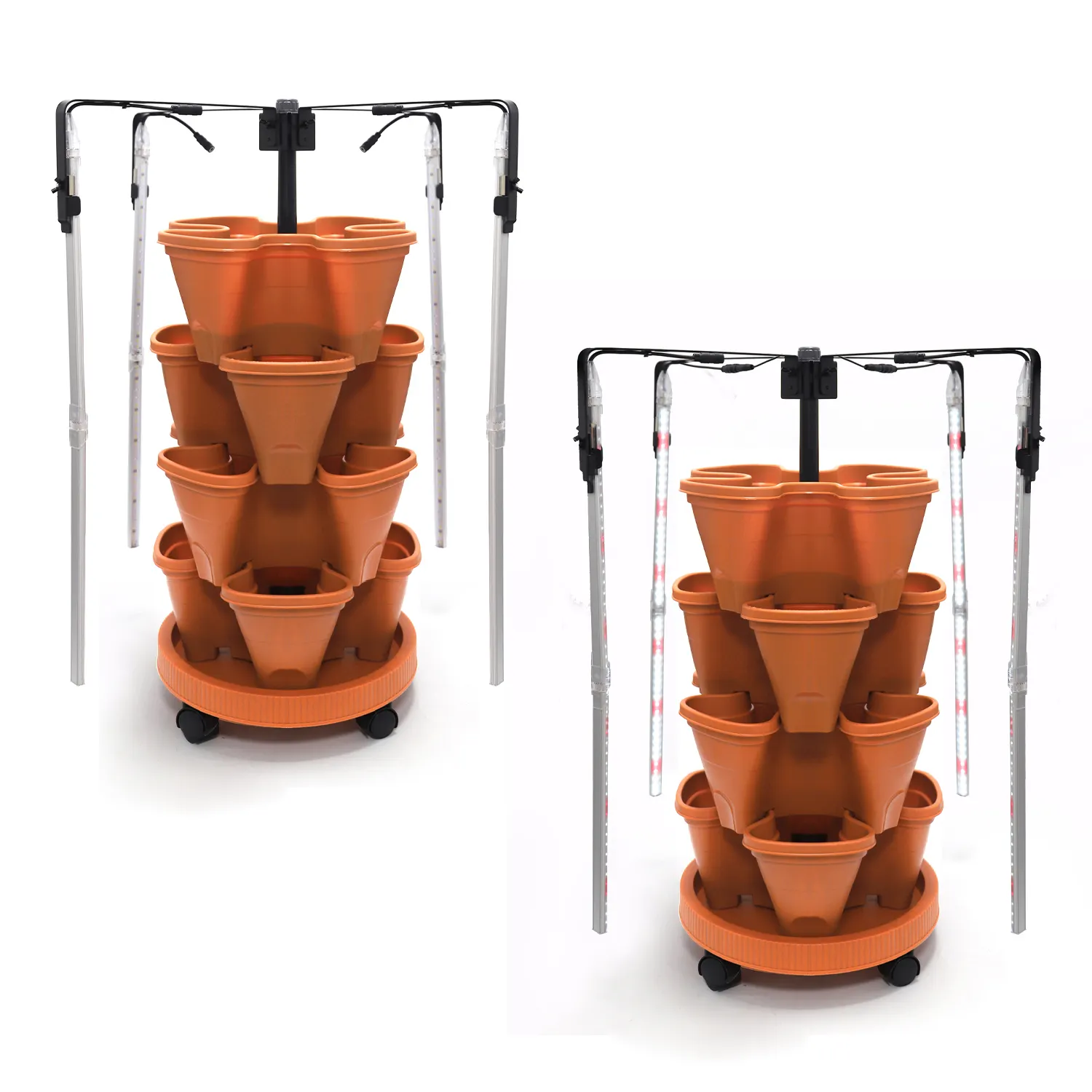 EDKFARM-Tira de cultivo vertical, lámpara LED de 4 niveles, macetas apilables, macetas verticales de jardín, sistema de autorriego para verduras