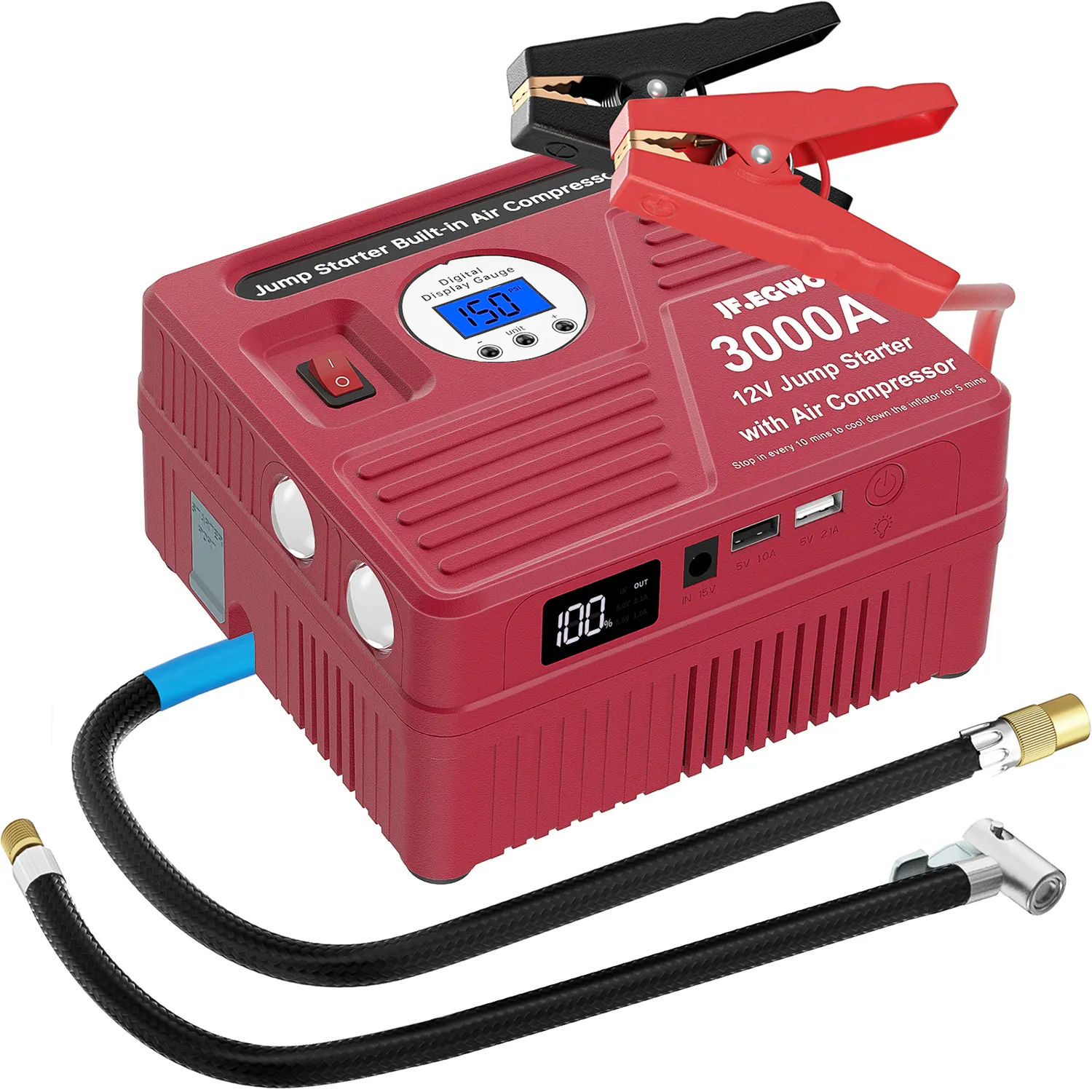 Auto Emergency Kit Air-compressors 12v 3000 Amps Peak Car Jumper Jump Starter And Tyre Compressor