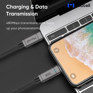 Cable de Carga Rápida Miccell de 100W 5A, Tipo <span class=keywords><strong>C</strong></span> a Tipo <span class=keywords><strong>C</strong></span>, con Velocidad de Transmisión de 480 Mbps, Cable de Carga para Teléfono con Trenzado de Aleación de Zinc - Product Image 2