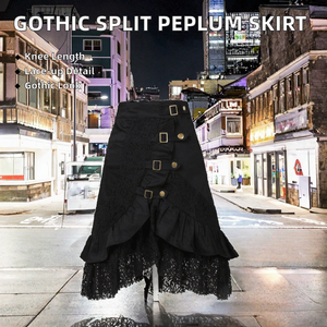 Falda Peplum Casual de Mujer con Cuatro Botones, Transpirable, Antiestática, Diseño de Línea A y Cintura Natural, Estilo Gótico Rock de Otoño - Product Image 2