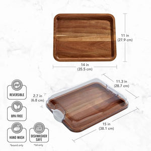 Tabla de Cortar de Acacia con Compartimentos Integrados y Tapa Transparente con Cierre y Asas, Tabla de Charcutería para Servir Alimentos - Product Image 2