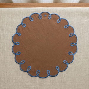 <b>Linen</b>/Cotton <b>Linen</b> <b>Cloth</b> Napkins Monogram Custom Design 100% <b>Linen</b> Scalloped Classic Handmade Embroidered <b>Table</b> Placemat Dining - Product Image 3