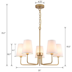 Modern Brass Chandelier 5-<b>Light</b> E26 Gold Finish <b>LED</b> <b>Ceiling</b> <b>Light</b> For Living Room Dining Room Bedroom - Product Image 5