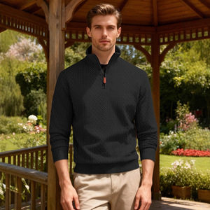 Men's Stand Collar <b>Quarter</b> <b>Zip</b> <b>Sweater</b> Acrylic Solid Color Casual Autumn Warmth 400g Heavy Weight Long Sleeve Top - Product Image 4