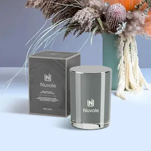 Vela de aromaterapia para presente, pacote luxuoso personalizado, vela de aromaterapia com tampa de metal, cera de soja natural cinza de marca própria