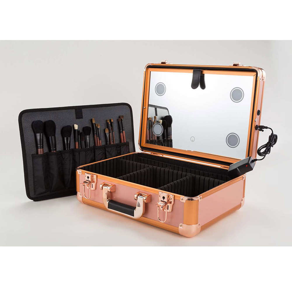 Roségold Makeup Station Profession elle beleuchtete Studio Makeup Kosmetik koffer Kleiner Zug koffer Spiegel 4LED