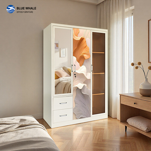 Armoire en acier imprimée à 3 portes personnalisée avec miroir et verre, revêtement écologique, anti-humidité, OEM/ODM Lemari Besi - Product Image 1