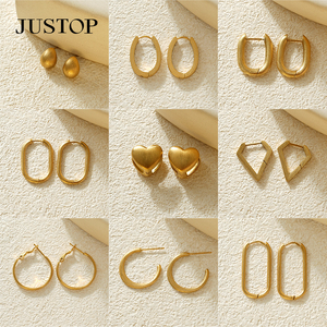 Trendy <b>Hook</b> Hoop <b>Earrings</b> 18K Gold Plated Stainless Steel Waterproof Hypoallergenic Women's Fashion Jewelry - Product Image 2