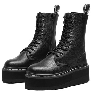 Botas de Plataforma a Media Pantorrilla para Mujer, Talla Grande, de Cuero Vacuno Genuino, Zapatos Gruesos para Mujer, Botas de Tobillo Midi, Estilo Universitario - Product Image 2