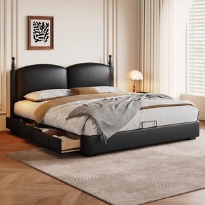 Cadre <span class=keywords><strong>de</strong></span> lit moderne <span class=keywords><strong>de</strong></span> luxe avec rangements ajustables, tiroirs, éclairage LED, tête <span class=keywords><strong>de</strong></span> lit capitonnée en cuir, taille King, mobilier <span class=keywords><strong>de</strong></span> chambre à coucher - Product Image 2