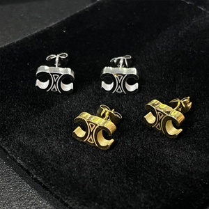 Boucles d'oreilles tendance anti-ternissement, plaquées or PVD 14k 18k, en acier inoxydable 316L, bijoux fins, boucles d'oreilles CC à la mode pour femmes - Product Image 2