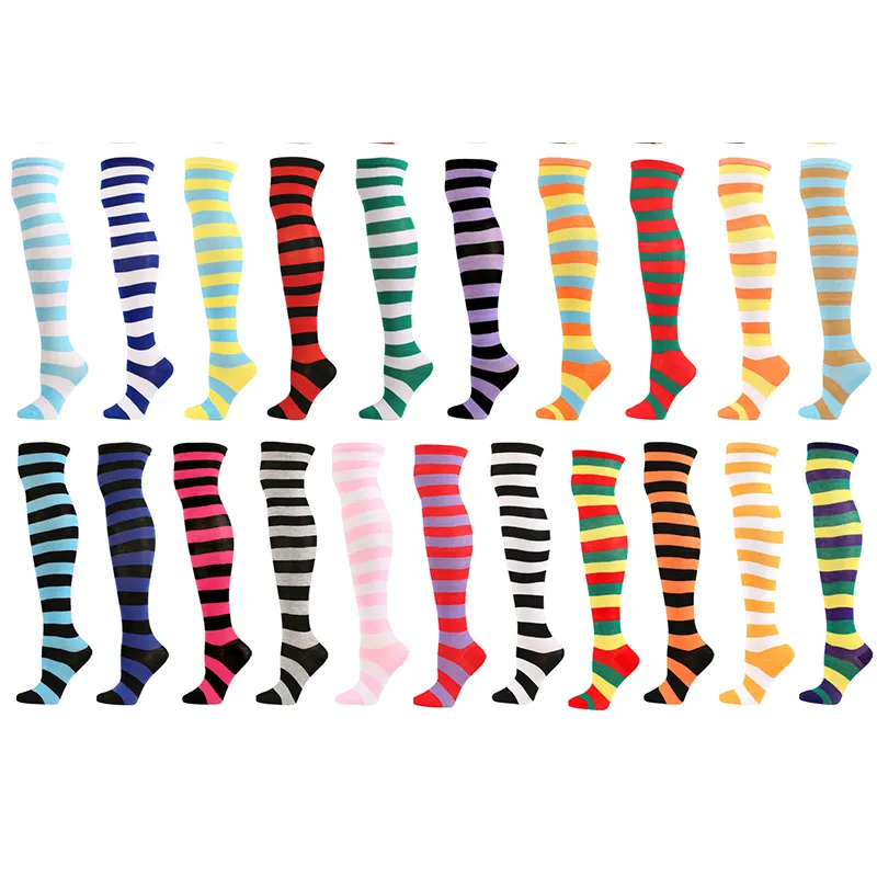 Long Girls Women Thigh Over Knee Cotton Socks Cheap Stripe Girl Woman Breathable Novelty Business Knee High Socks