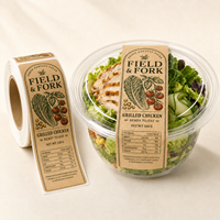 Étiquettes alimentaires personnalisées en papier kraft à faible MOQ, rouleaux d'autocollants imperméables de qualité alimentaire pour emballages de salades et de repas