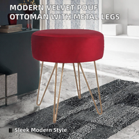 Pouf ottoman rond moderne pliable en velours capitonné avec pieds en métal pour appartement, salon, coiffeuse