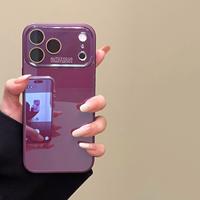 Coque de téléphone avec grande ouverture pour appareil photo, effet peau, en verre, pour iPhone 18 Pro Max, rouge cerise