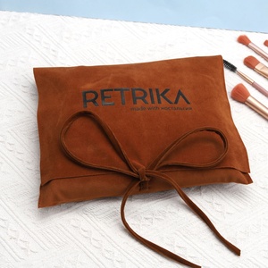 Custom Logo Printed Brown Velvet <b>Envelope</b> Jewelry Pouch Bow Luxury Flap Dustproof Square Snap Closure Faux Suede <b>Gift</b> Packaging - Product Image 5