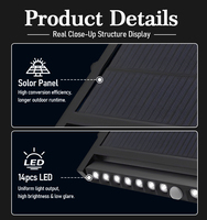 Lampe murale solaire à détecteur de mouvement étanche de 1350 lumens avec 14 LED pour une utilisation en extérieur dans le jardin