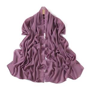 Fashion Elegant Floral Embroidery Solid Color Shinny Crinkle Chiffon Hijab Long Yarn <b>Turban</b> Solid Hijab Chiffon Sets - Product Image 5