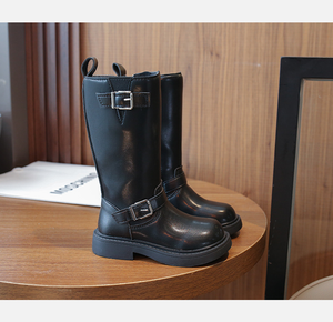 รองเท้าบูทเด็กผู้หญิงแฟชั่นสำหรับฤดูใบไม้ร่วงและฤดูหนาว สีดำ มีซิป  แบบสูงถึงเข่า - Product Image 4