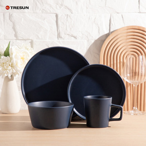 ชุดจานเซรามิกสีน้ำเงินด้านแบบคลาสสิก 16 ชิ้น ชุดอาหารค่ำพอร์ซเลนทนทาน - Product Image 4