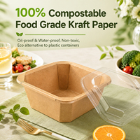 Bol à salade en carton kraft écologique, conteneur alimentaire jetable avec couvercle transparent en PET, pour sushi, gelée, déjeuner