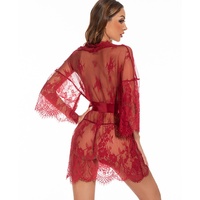 Robe de nuit sexy transparente en dentelle et nylon à col en V pour femme, style européen et américain, motif goutte de sang, pour le commerce international