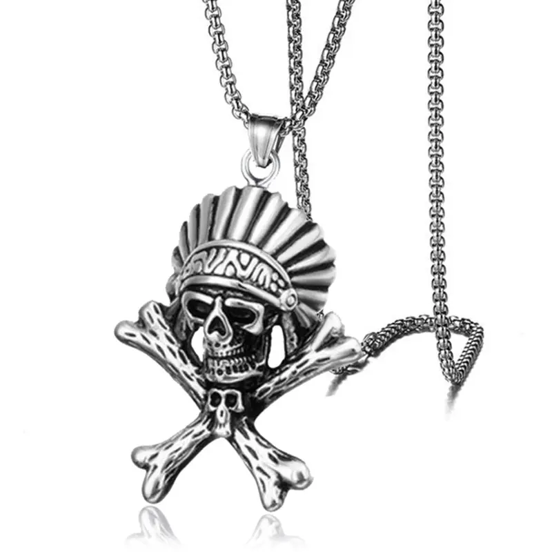 Wholesale Men Silver Plated Color Necklace Egyptian Pharaoh Skull Pendant Necklaces For Men