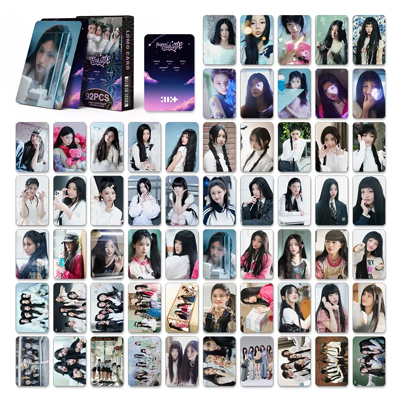 Hot 92Pcs Kpop Illit Koreaanse Ster Meisje Groep 60 Stuks Lomo Kaart 32 Fiets Koelkast Stickers Souvenir Verzamelaar Kaart