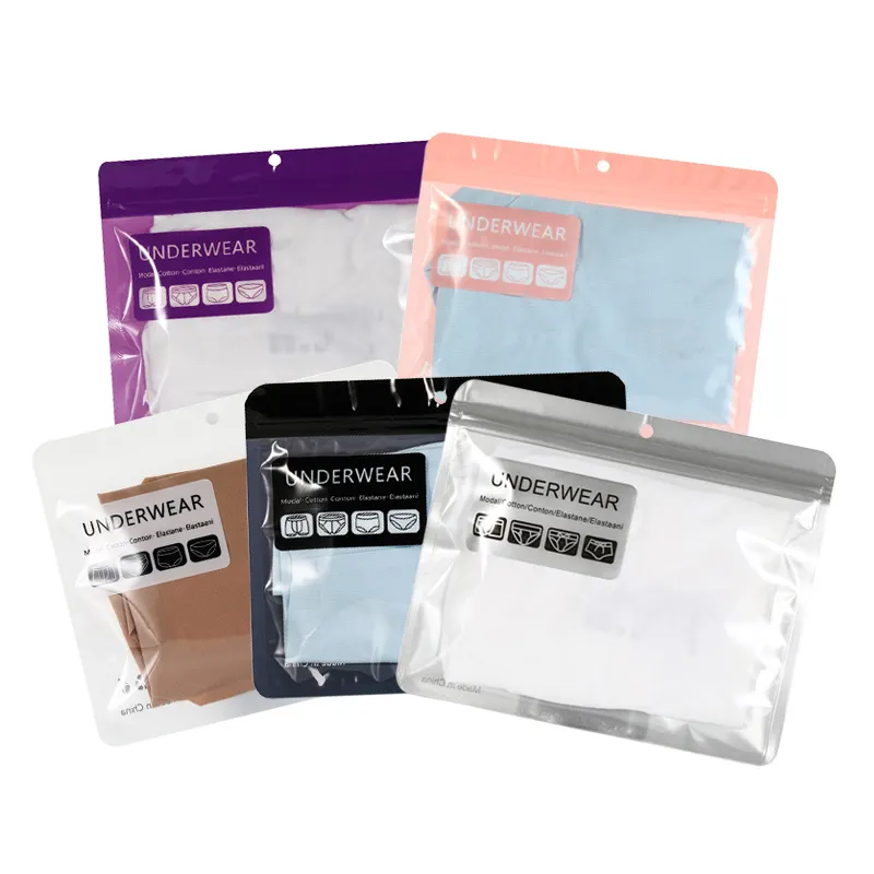 Hot-Sell Self-Sealing Soft Touch Bag With Translucent Window Ziplock Pouch Underwear Packaging