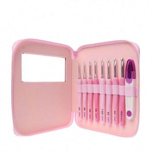 New Pink 9pcs/set DIY Yarn Knit Ting Needle Craft Tools Accessory Soft Rubber Handle Aluminum <b>Crochets</b> <b>Hooks</b> - Product Image 1