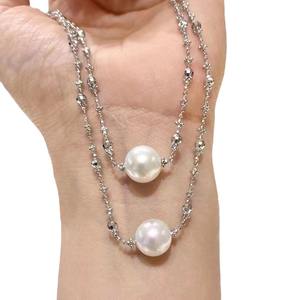 Exquisite Women's S925 Necklace with 9-12mm Freshwater <b>Edison</b> Pearl Pendant <b>Light</b> Luxury Square Sugar Design Strong White <b>Light</b> - Product Image 5