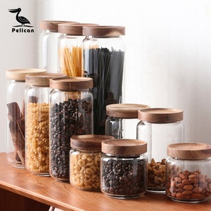 air-tight empty kitchen borosilicate glass jars Canister Container pantry storage food with bamboo wooden lid