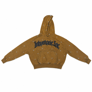 Sudadera con capucha oversize para hombre, color caqui lavado, con apliques de estrellas de diamantes de imitación y parche de arco gótico, bolsillo canguro, estilo streetwear - Product Image 1