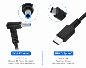 45W New Quick Charger 19.5V 2.31A Laptop AC <b>Adapter</b> <b>Plug</b> in 4.5*3.0mm for H and <b>USB</b> <b>C</b>/ Type <b>C</b> - Product Image 3