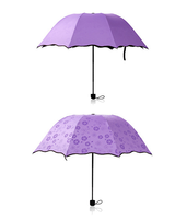 Parapluie pliable de styliste, à 3 couleurs changeantes, motif de fleurs, pluie, uv, pour femmes