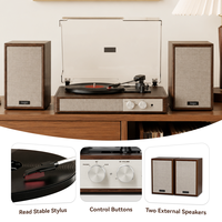 Tourne-disque vintage avec enceintes externes, BPP, plateau tournant 3 vitesses, son stéréo haute fidélité pour les amateurs de vinyles