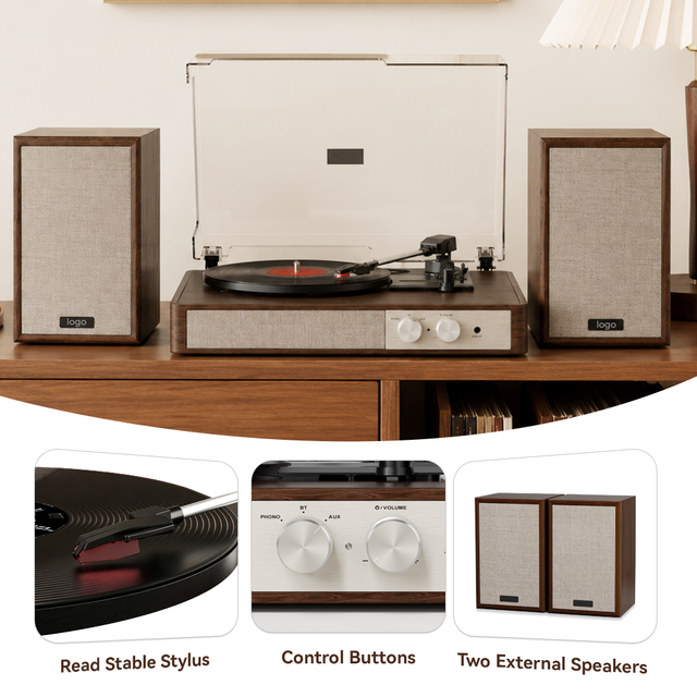 Vintage Record Player With External Speakers, BPP, 3-Speed Turntable, Hi-Fi Stereo Sound for Vinyl Lovers