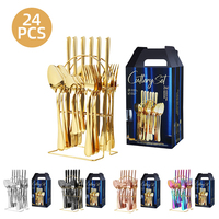Vente en gros 24pcs couverts en acier inoxydable or ensemble de couverts à manger 1010 couteau en métal fourchette cuillère avec boîte-cadeau