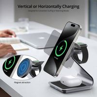 Support de chargeur sans fil magnétique 3-en-1 JEDI, station de charge rapide 15W pour téléphone, montre et écouteurs