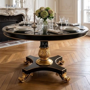 Tavolo da Pranzo Rotondo con Piedistallo in Stile Neoclassico Augustus |   <span class=keywords><strong>Mobili</strong></span> di Lusso in Stile Francese Dorato - EKAR - Product Image 3