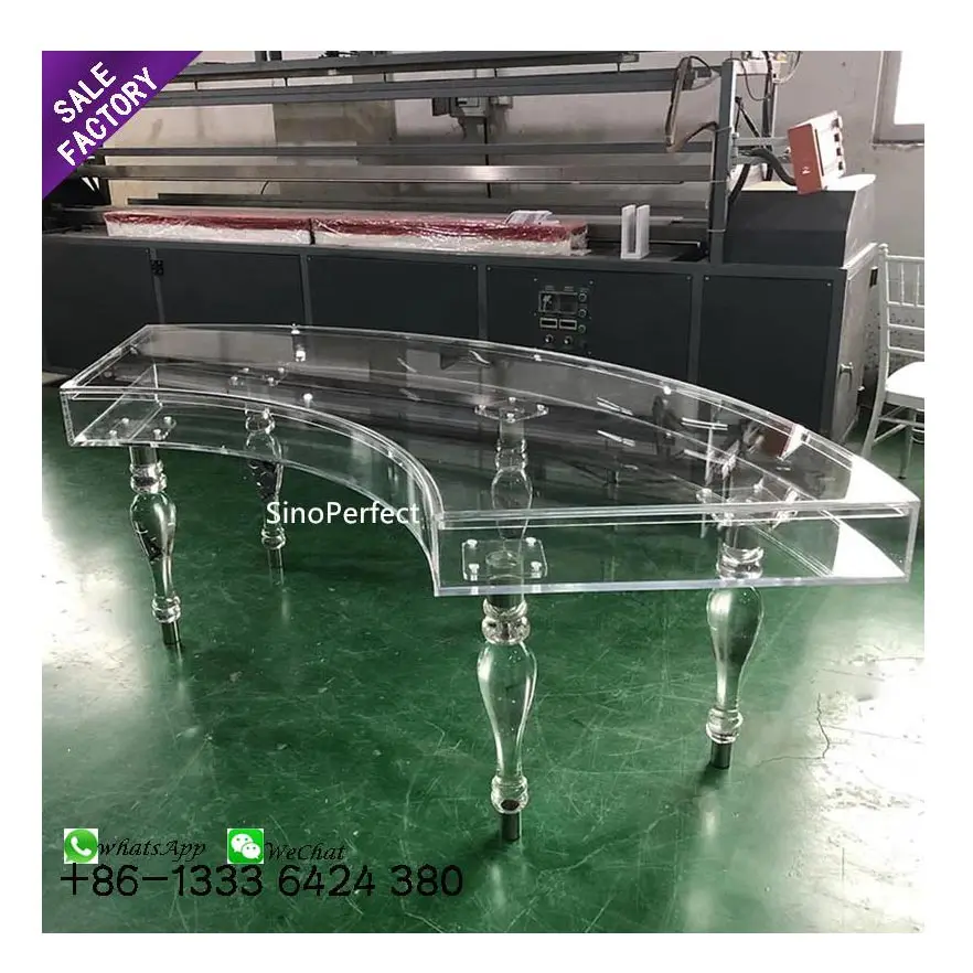 Vente en gros de meubles d'hôtel pour banquets de mariage, table fantôme en acrylique transparent pour salle à manger en cristal transparent