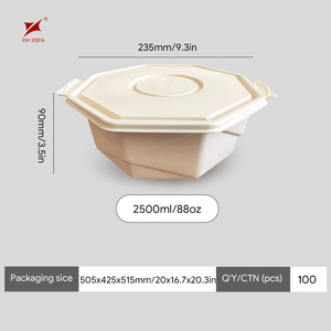 Recipiente Octagonal de 2500 ml para Alimentos, Hecho de Almidón de Maíz, con Tapa, Desechable, Biodegradable, Apto para Microondas, a Prueba de Fugas, para Fiestas y Sopas - Product Image 2