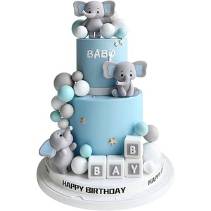 Lot de figurines d'éléphant 3D grises, boules bleues <span class=keywords><strong>et</strong></span> blanches, blocs alphabet pour baptême, communion, fête prénatale - Fournisseur export - Product Image 1
