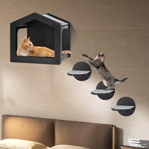 Étagère d'escalade murale en bois pour chat sur mesure <span class=keywords><strong>canapé</strong></span> 1 appartement pour chat et 3 grandes marches pour chat avec patins à gratter escalade intérieure - Product Image 1