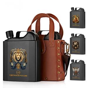 Brocca di vino russo, acciaio inossidabile 316, portatile, cuoio genuino addensato, bottiglia di spirito bianco da 53 once, grande capacità all'aperto - Product Image 1