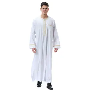 floral thobe Suppliers-New Men Custom Apparel Blumen druck Abaya Muslim Dress Kleidung 2021 Plus Größen Sommer Weiß Ethnic Thobe / Thawb 1pc/Poly bag